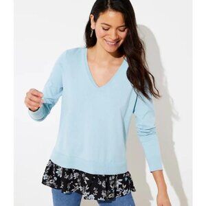 Ann Taylor LOFT Floral V-Neck Mixed Media Sweater XS